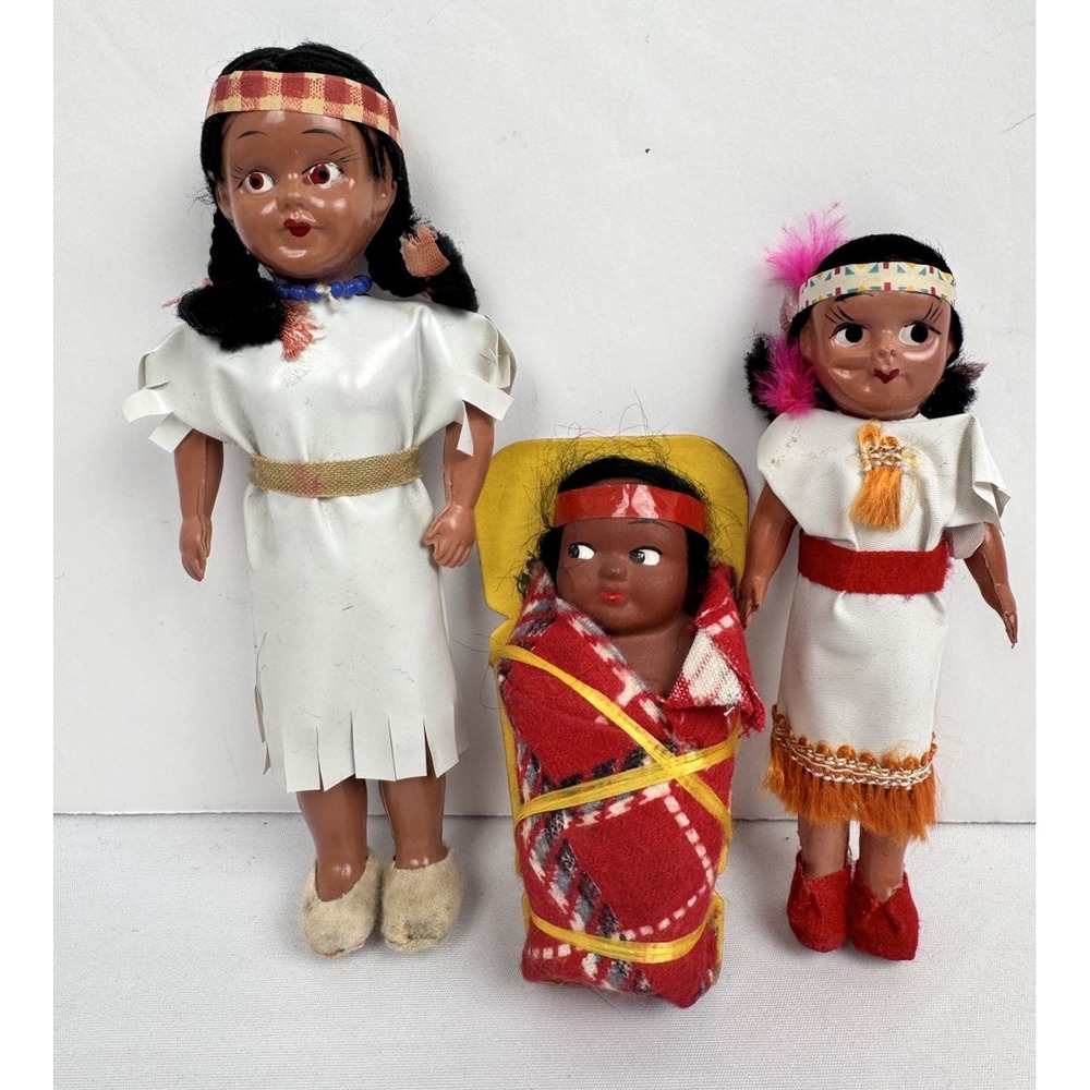 VTG Celluloid Native American‎ Indian Dolls MCM Made in JAPAN Lot (3)